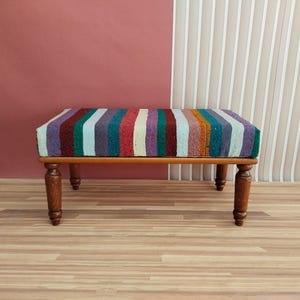 woven bench, telephone bench, keyboard bench, vintage kilim bench, handmade bench, shoe bench, classic bench, boho bench, 18x18x36, RSV 56