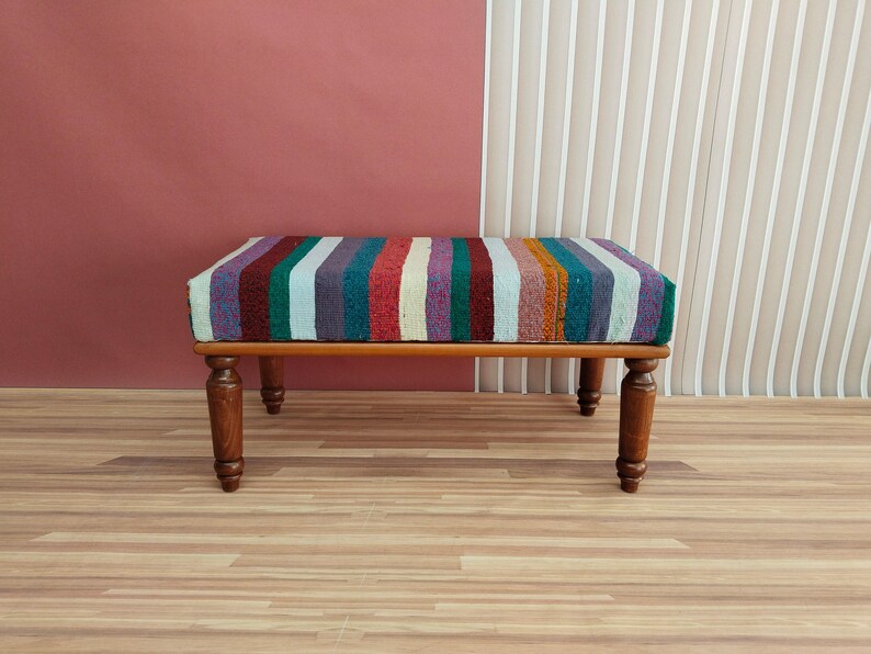 woven bench, telephone bench, keyboard bench, vintage kilim bench, handmade bench, shoe bench, classic bench, boho bench, 18x18x36, RSV 56