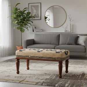 ネイビーブルーのベンチ、ノマディックフローラルのベンチ、キリムラグのベンチ、プリントラグのベンチ、ベッドエンドベンチ、フロントウィンドウベンチ、ボヘミアン風ホームデコレーションベンチ、RSB 92