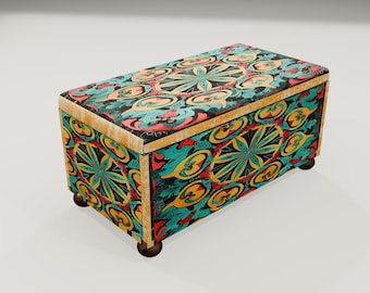 Mandala Pattern Storage Ottoman | Colorful Fabric Seating Accent Trunk Chest RS 69