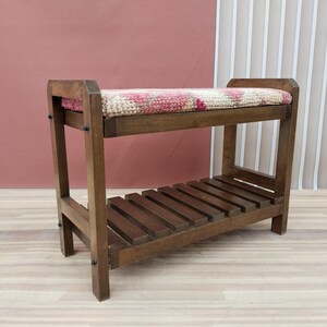 Handmade wooden bench, Kilim upholstered shoe organizer, Rustic storage ottoman, Entryway step stool, Mudroom shoe rack, RS Stepstool 59