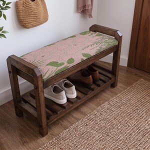 Blush Aztec Zigzag Shoe Rack Bench | Narrow Entryway Shoe Storage | Boho Turkish Handmade image 2