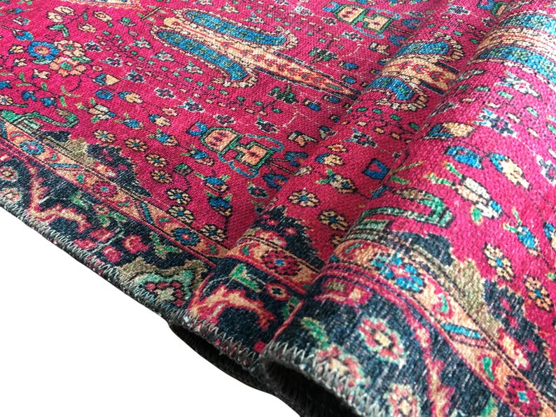 Pink Rug, Handknotted Rug, Blue Rug, Indoor Non-Slip Rug, Bohemian Rug, Chenille Cotton Rug, Polyester Rug, Modern Rug, Washable Rug