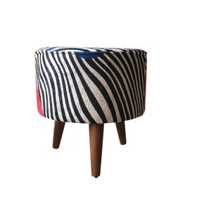 Vibrant color pouf, Zebra design bench, Corner footstool, Luxury furniture, Ottoman piano seat, Utility footrest, Poufy bed bench, RS 200