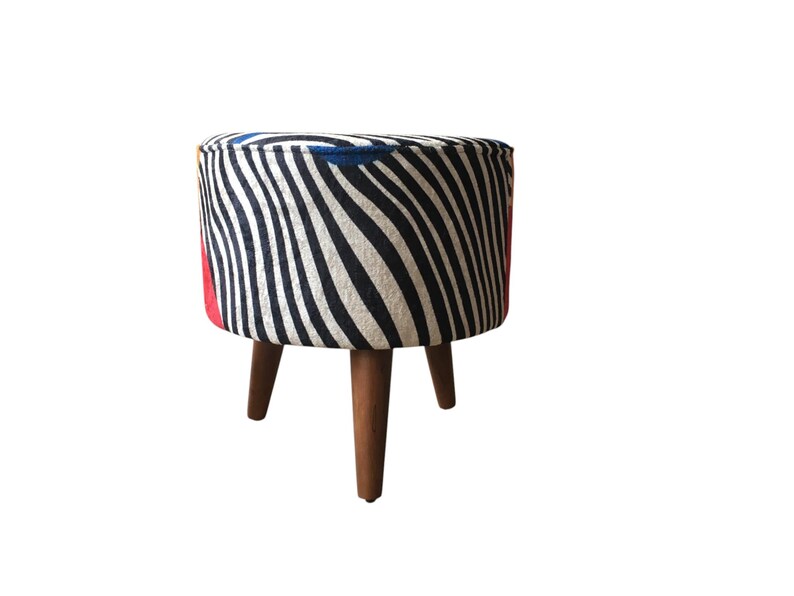 Vibrant color pouf, Zebra design bench, Corner footstool, Luxury furniture, Ottoman piano seat, Utility footrest, Poufy bed bench, RS 200