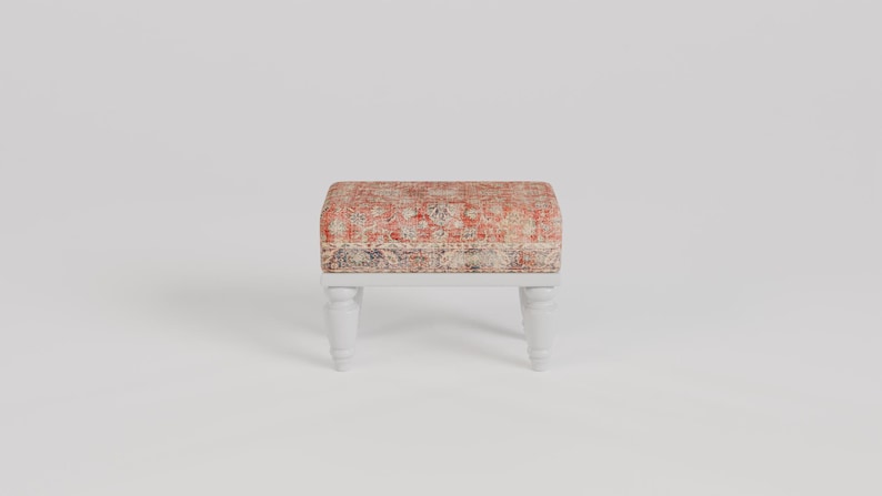 Red print rug stool, Bathroom bench, Footstool for chair, Boho home decor, Cozy footstool, Patio foot rest, Shoe rack, 9x18x14" RSB 9x18 57
