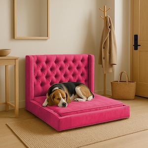 Luxury Dog Bed, High Back Furniture, Hot Pink Dog Bed, Hand Crafted Bed, Unique Dog Furniture, Sustainable Pet Bed, Pet Products, Chic Decor