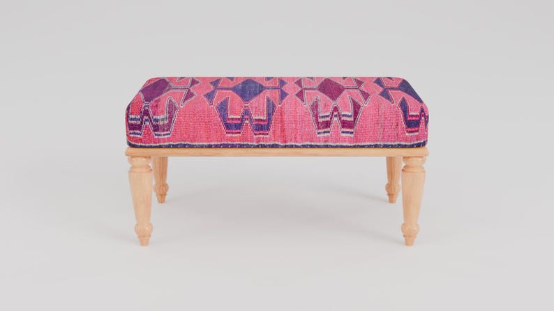 Pink makeup chair, Chic outdoor bench, Ottoman vanity stool, Handmade bench, Decorative pouf, Scandinavian stool, Bedroom soft bench, RSB 99