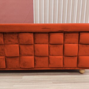 Rust orange trunk, Bedside commode, Siting storage, Textured upholstery, Stylish storage, Nomadic furniture, Room organizer, RS 3D fabric 04