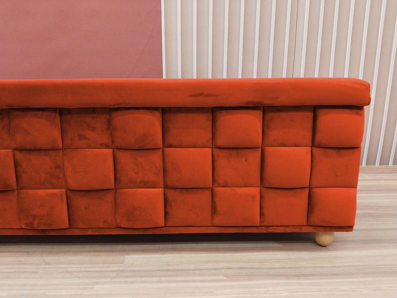 Rust orange trunk, Bedside commode, Siting storage, Textured upholstery, Stylish storage, Nomadic furniture, Room organizer, RS 3D fabric 04