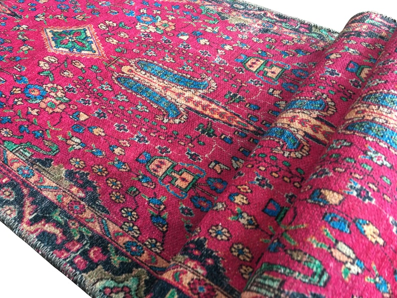 Pink Rug, Handknotted Rug, Blue Rug, Indoor Non-Slip Rug, Bohemian Rug, Chenille Cotton Rug, Polyester Rug, Modern Rug, Washable Rug