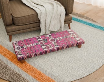 Handgemaakte poef, gezellige verhoging, zachte zitting, Pinky boho-poef, vintage designstoel, Glamour-opstapje, klassieke voetensteun, SSB 18