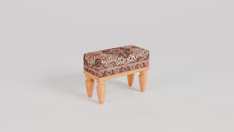 Tribal patterns stool, Floral print rug bench, Ottoman pouf, Oriental foot rest, Footstool for couch, Shoe rack, 9x18x14, RSB 9x18 755-00