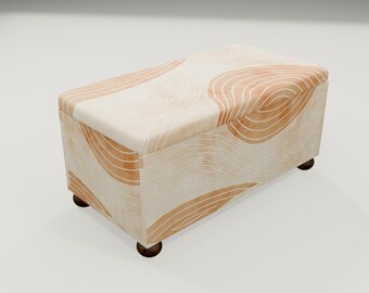 Beige Sand Wave Storage Bench | Minimalist Abstract Fabric Ottoman Trunk, RS 177