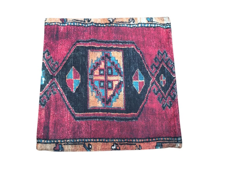 oushak pillow cover, tribal pillow, primitive pillow, printed on fabric, anatolian pillow, red cushion, kilim pattern pillow, RS 959-0