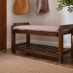 Blush Aztec Zigzag Shoe Rack Bench | Narrow Entryway Shoe Storage | Boho Turkish Handmade image 3