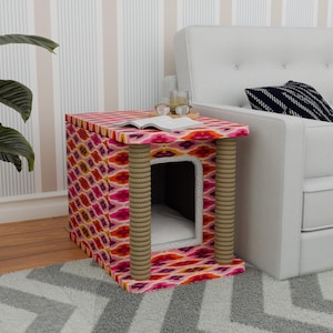 Pinky cat house, Cute design pet bed, Useful cat house, Upholstered pet house, Cat pillow, Cushioned cat house, Pet friendly material
