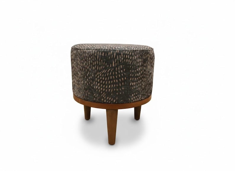 Gothic footstool, Handmade pouf stool, Modern hallway seat, Round shoe bench, Designer furniture, Solid wood chair, Bath organizer, RS 479