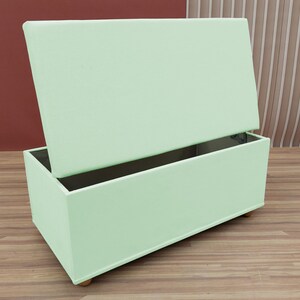 Mint green storage, Cottagecore bench, Calming home decor, Minimalist seating, Functional storage, Relaxing home accent, RS fabric 35