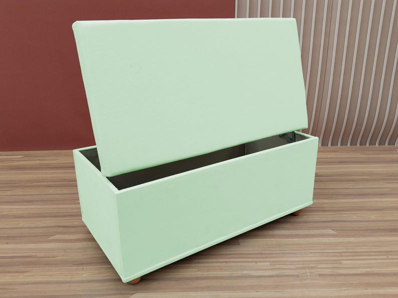 Mint green storage, Cottagecore bench, Calming home decor, Minimalist seating, Functional storage, Relaxing home accent, RS fabric 35