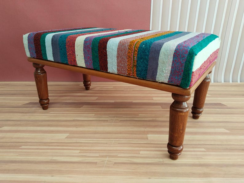 woven bench, telephone bench, keyboard bench, vintage kilim bench, handmade bench, shoe bench, classic bench, boho bench, 18x18x36, RSV 56