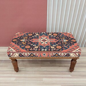 Coral red bench, Vintage design pouf, Entryway shoe bench, Small rustic bench, Mudroom decor, Gift for grandma, Bedroom pouf, RSB 279
