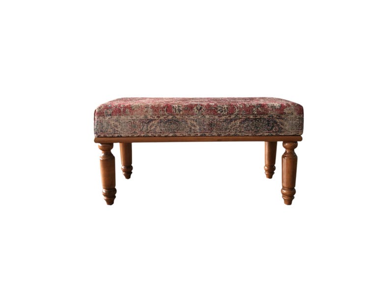 Oushak rug pattern bench, Piano bench, Handmade ottoman, Decorative bench, Entry bench, Shoe bench, End of bed bench, Rustic bench, RSB 57