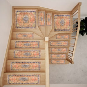 bohem stair tread rug runner, handmade runner rug, stair rug mat, decorative runner rug, oushak runner rug, non-slip rug runner mat,