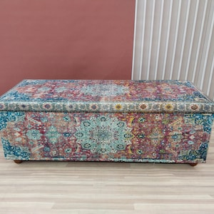Colorful storage, Ottoman floral bench, Stylish gift, Tribal bench, Storage piano bench, High end furniture, Indoor organizer, RS 1659-1