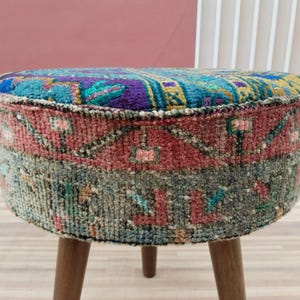 Pouf stool, Vintage rug stool, Tripod stool, Upholstered bench, Vanity table stool, Shoe stool, Ottoman for bedroom, Bathroom stool, RSY 12