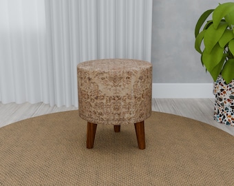 Oriental style bench, Round footrest, Brown color stool, Foyer footstool, Retro kitchen chair, Gothic saloon seat, Round wooden stool, RS 26