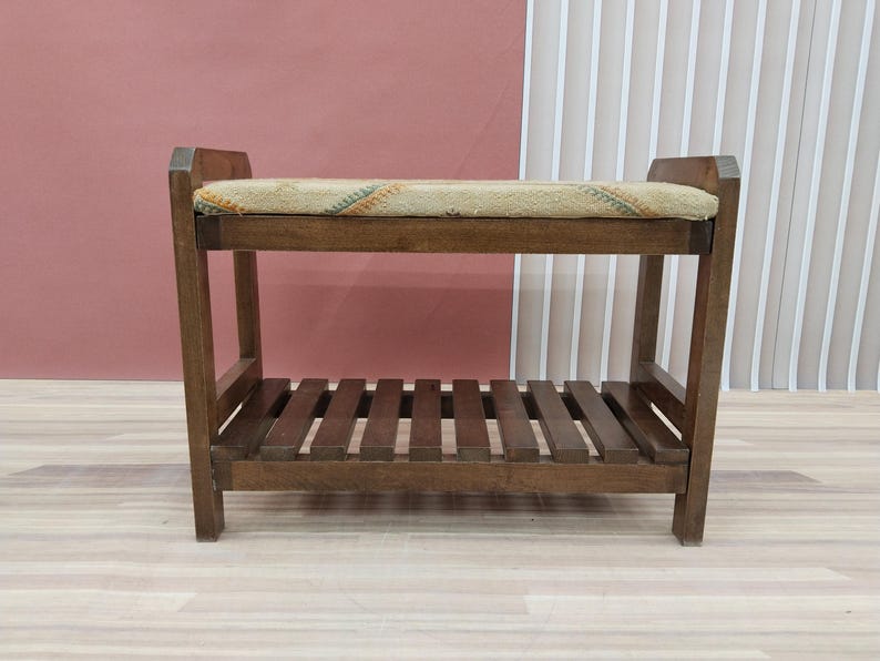 Vintage shoe bench, Rustic organizer, Ottoman with shelf, Entryway storage, Mudroom decor, Footwear bench, Handmade stool, RS Stepstool 64
