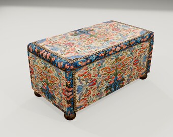 Floral Rug Pattern Ottoman Chest | Fabric Storage Bedroom Seating Trunk, RS 32