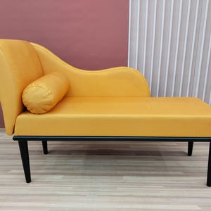 Soft cushioned bench, Chaise lounge chair, Special event lounge, Summer style decor, Bench with backrest, Fainting couch, Sunset orange seat