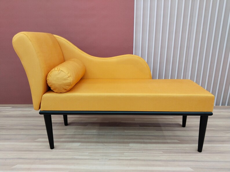 Soft cushioned bench, Chaise lounge chair, Special event lounge, Summer style decor, Bench with backrest, Fainting couch, Sunset orange seat