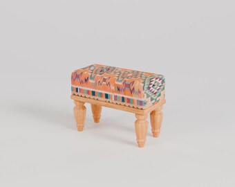 Rainbow color bench, Moroccan stool, Geometric design bench, Handmade stool, Print herki bench, Upholstered bench, 9x18x14, RSB 9x18 58-02