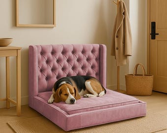 Rose Pink Dog Bed, Decorative Pet Lounge, Statement Dog Furniture, Utility Pet Bed, Soft Dog Sofa, Cute Dog Bed, High Back Dog Bed