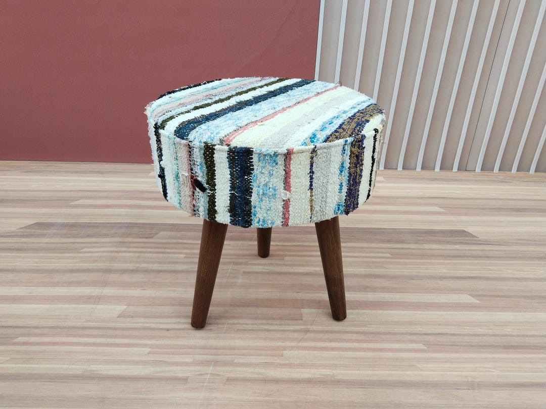 Kilim Covered Bench, Striped Stool, Retro Bench, Multicolor Stool ...