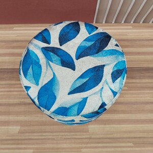 Leaf pattern bench, Blue white pouf, Heartwarming gift, Round footstool, Livingroom furniture, Entryway shoe bench, Round mid table, RS 207