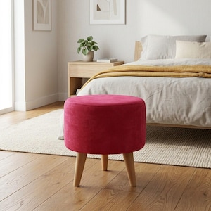 Fuchsia footstool, Round dining chair, Livingroom furniture, Bench with cushion, Cozy home decor, Entryway organizer, RS fabric 12