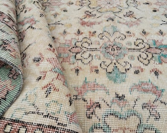 green turkish rug, antique rug, throw rug, pastel rug, wool rug, lounge rug, handknotted rug, vintage rug, minimalist rug, 3.6x6.6 ft, RS293