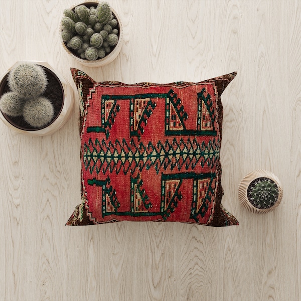 primitive pillow, red pillow cover, ethnic pillow, chenille pillow cover, both side pattern, designer pillow, lumbar pillow cover, R875-0