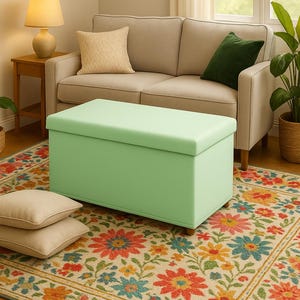 Mint green storage, Cottagecore bench, Calming home decor, Minimalist seating, Functional storage, Relaxing home accent, RS fabric 35