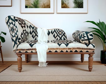 Tumbona hecha a mano, decoración de dormitorio de lujo, asiento junto a la ventana, banco acolchado suave, banco de salón único, silla larga moderna con respaldo