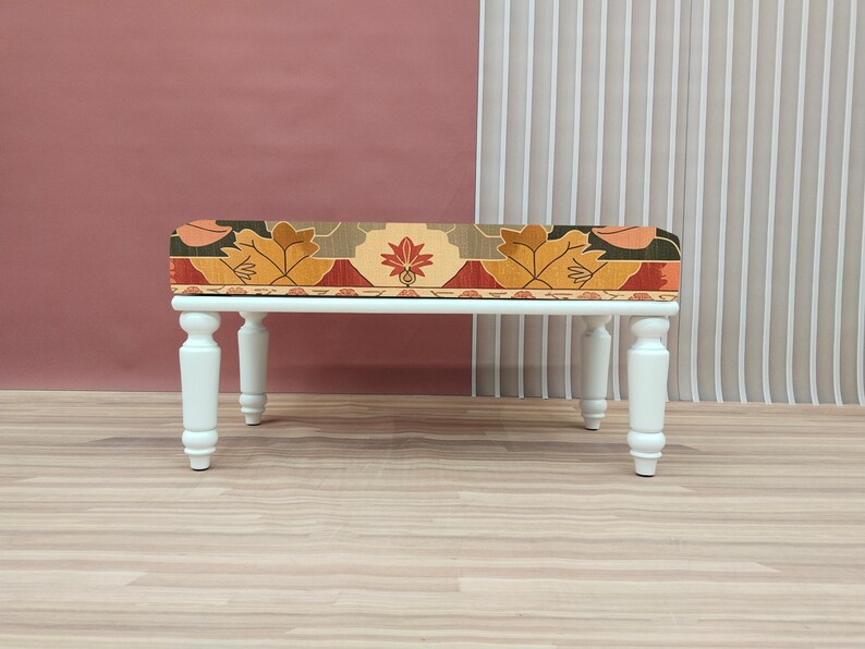 Fall color bench, Flower print bench, Nomadic bench, Piano chair, Ottoman mid table, Artistic bench, Hallway shoe bench, Chic decor, RSB 255
