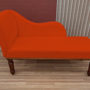 Modern bedroom decor, Burnt orange lounge, Relaxing sofa, Fainting chaise lounge, Soft cushioned bench, Bench with backrest, Loveseat lounge