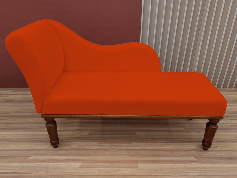 Modern bedroom decor, Burnt orange lounge, Relaxing sofa, Fainting chaise lounge, Soft cushioned bench, Bench with backrest, Loveseat lounge