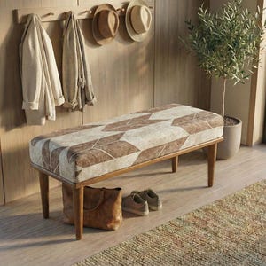 Modern bedroom pouf, Soft color bench, Sofa companion, Ottoman french table, Cozy piano chair, Boho hallway decor, Dressing stool, RSB 417