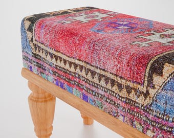 Pink bench, Tiny bedroom stool, Vanity chair, Makeup stool, Decorative footstool, Traditional ottoman, Boho bench, 9x18x14, RSB 9x18 04-01