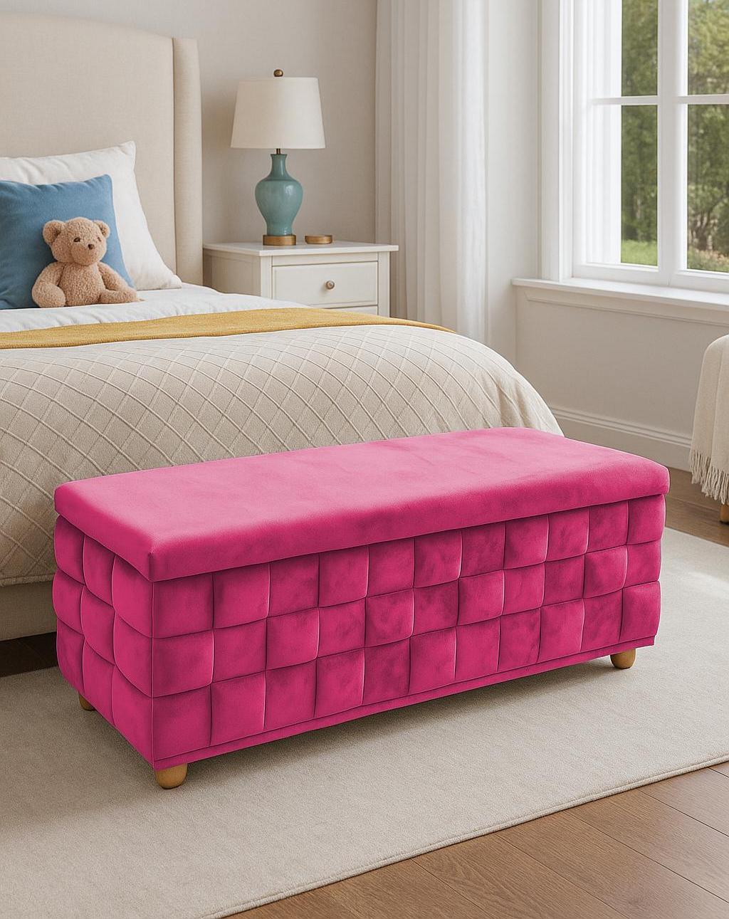 Fuchsia storage, Ottoman bench, 3D upholstered trunk, Luxury furniture, Premium storage, Suit for any room, Eclectic bench, RS 3D fabric 12